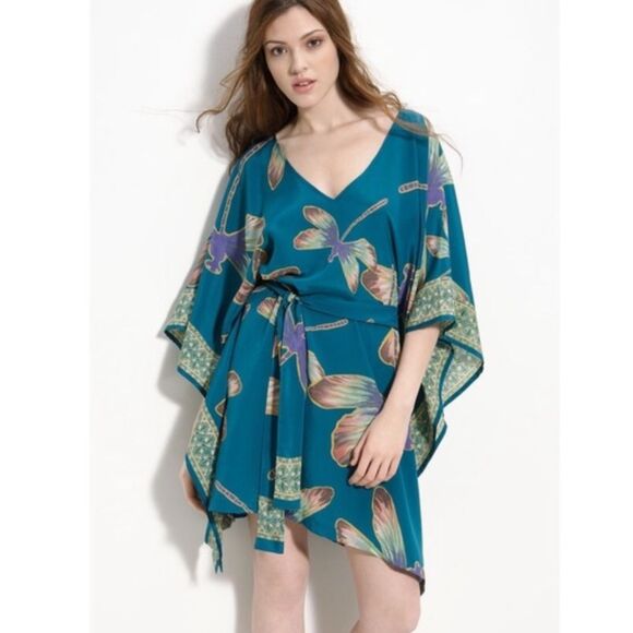 Ramona la Rue by Arianne Silk 100%  Dragonfly Tunic Kimono Kaftan Dress Med - Picture 1 of 8